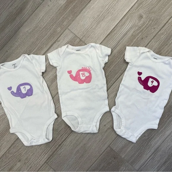 Baby elephant milestone onesies hand painted months 1-9